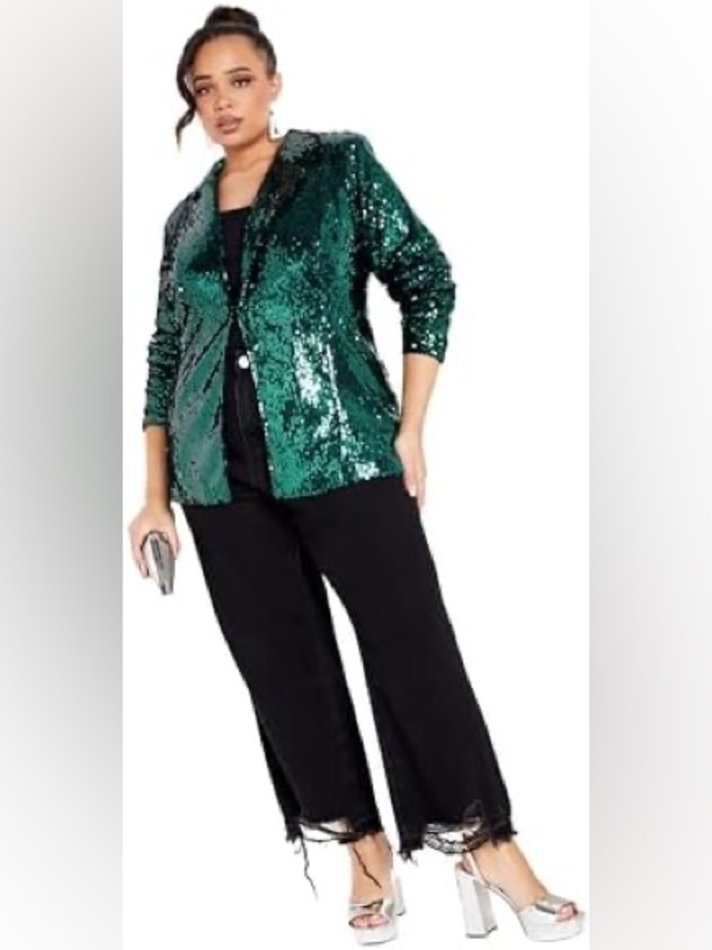 City Chic Plus Size JKT Sequin Seduction in Green XL/22